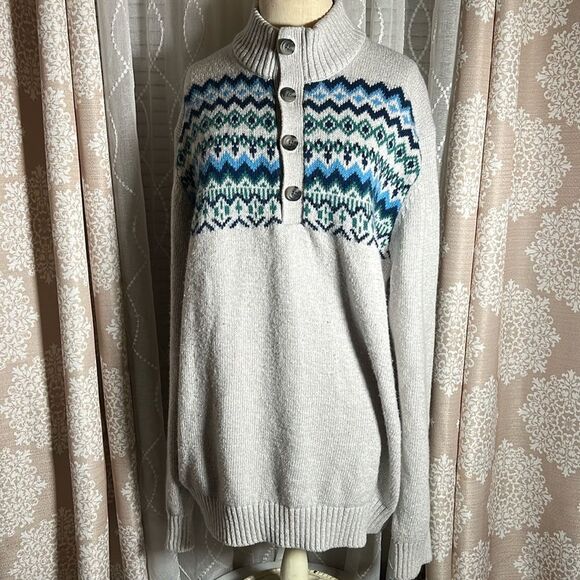 IZOD Mens Blue Fair Isle Nordic Knit Pullover Sweater size XLT - Picture 1 of 8